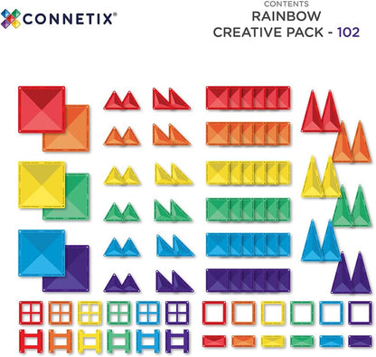 CONNETIX Magnetic Tiles Rainbow Creative Pack, 102 Pieces