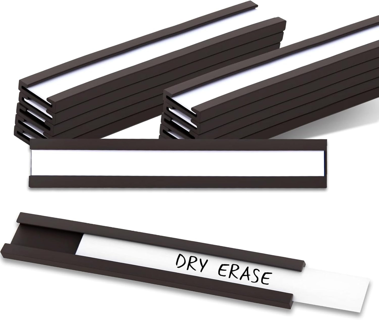 50 Pack Magnetic Label Holders, 'C' Channel Magnets Card Holders with Dry Erase Insert Label Card for Metal Racks and Shelves (1" x 2")