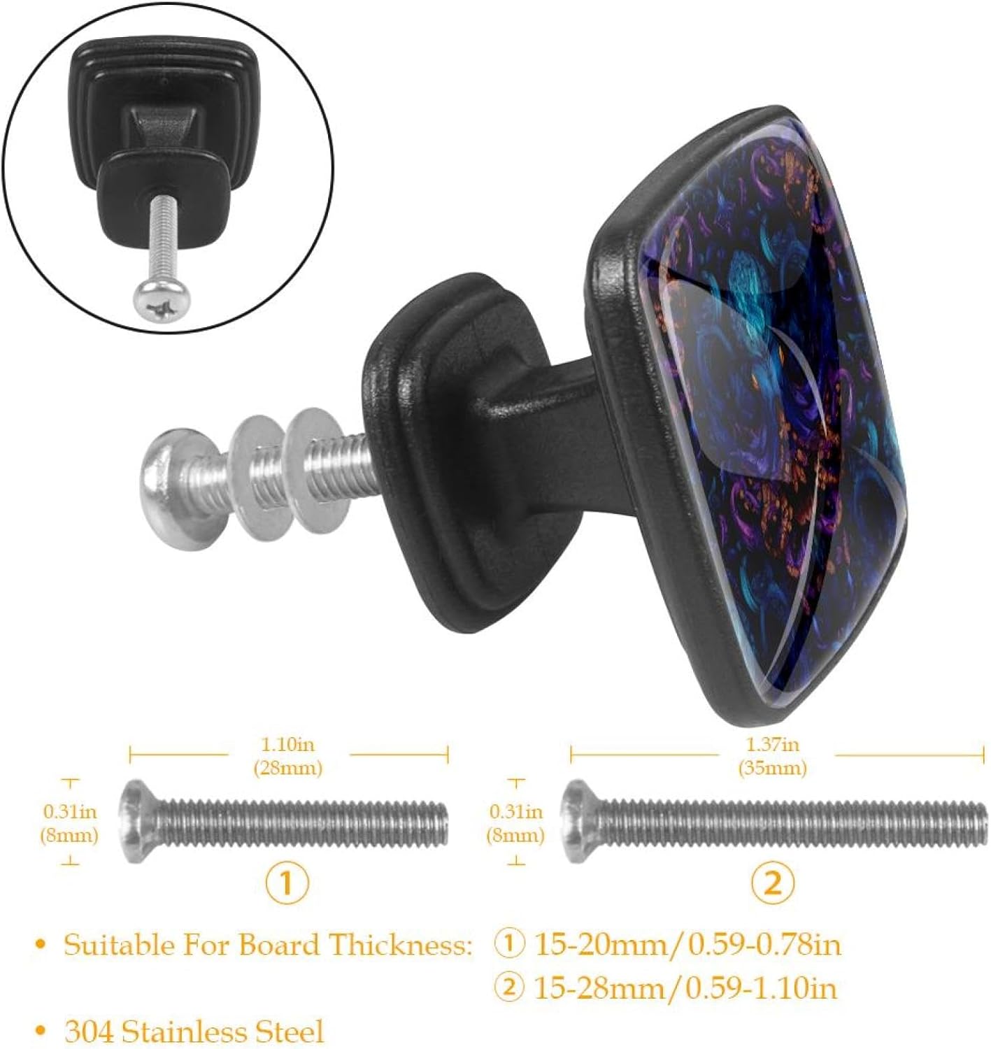 4 Pack Cabinet Knobs Drawer Pulls, 30mm Round ABS Glass Drawer Hardware Growing Butterfly Cabinet Handles with Screws for Dressers Kitchens Cupboard