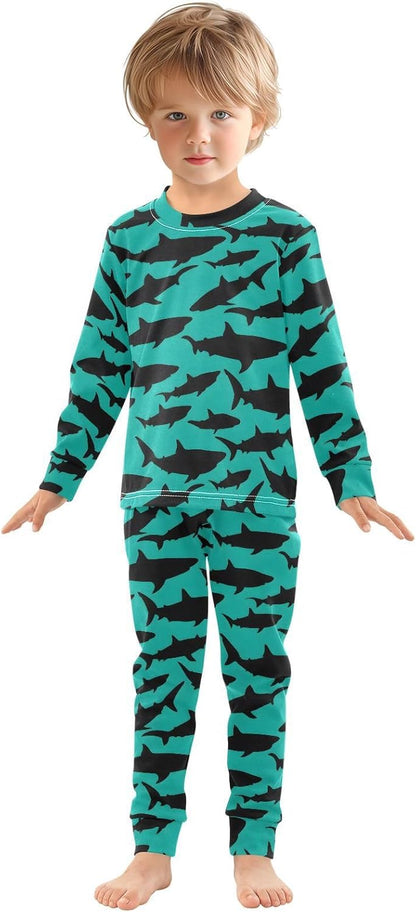 ALAZA Shark Starfish Palm Tree 2 Piece Pajama Set Long Sleeve Top and Pants Sleepwear Unisex - Colors A