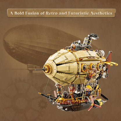 PANTASY Steampunk Airship Model Kit for Adults, Dual-Layer Zeppelin with Gear-Driven Mechanical System, DIY Building Blocks Set, Retro Sci-Fi Construction Toy for Collectors & Display