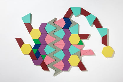 Math for Love 21st Century Pattern Blocks - Set of 132 Colorful Wooden Blocks in Eight Shapes for Creative STEAM Play at Home or School