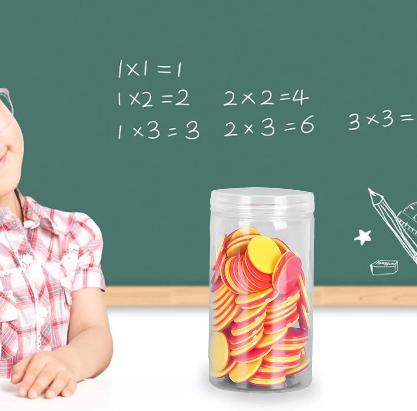 B Baosity 100 Pieces Math Counters for Kids Two Color Counters with Storage Bucket Bingo Chip Learning Counters for Party Children, Red Yellow, 25mm