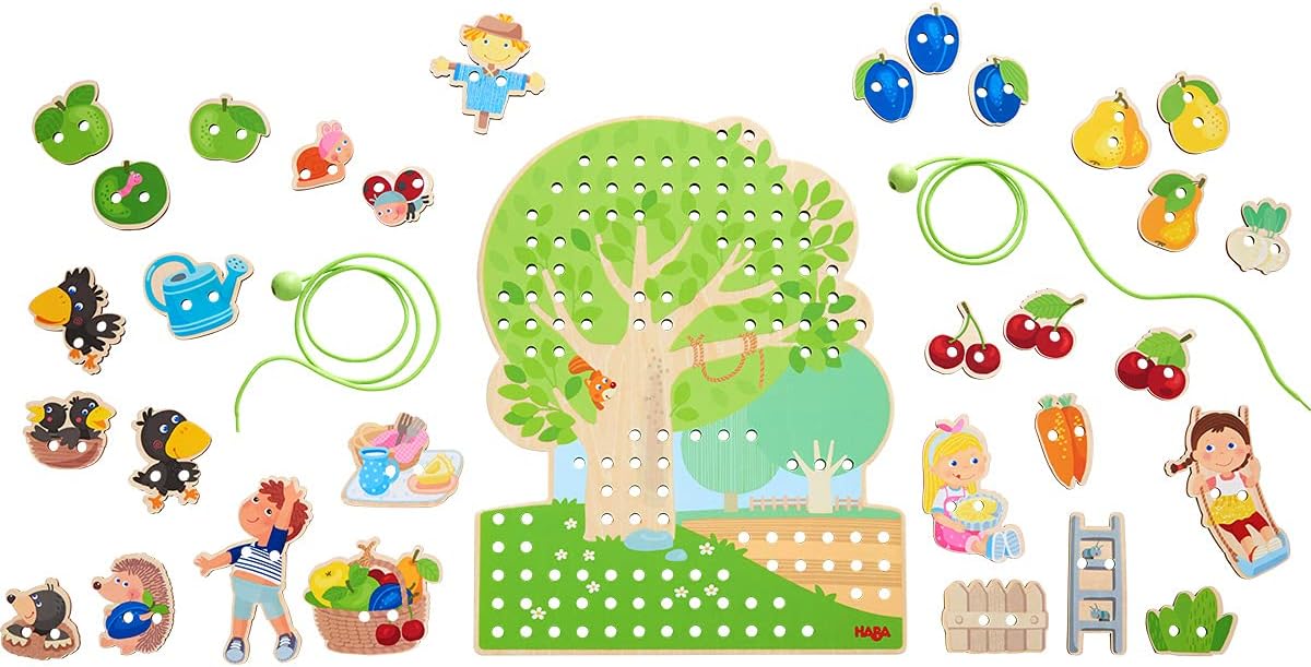 HABA Dress Me Lacing Cards Game - Montessori Fine Motor Skills Toy for Preschool Learning Activities and Kindergarten Toys with 36 Wooden Pieces