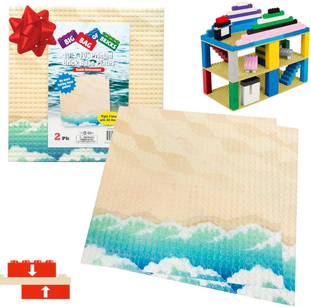 Arctic Terrain Baseplates for Building Bricks - Set of 2 Large 10"x10" Building Plates - Dual Connectivity, Build on Both Sides - Compatible, Tight Fit w Major Brands - STEM Toy & Kids Bday Gift