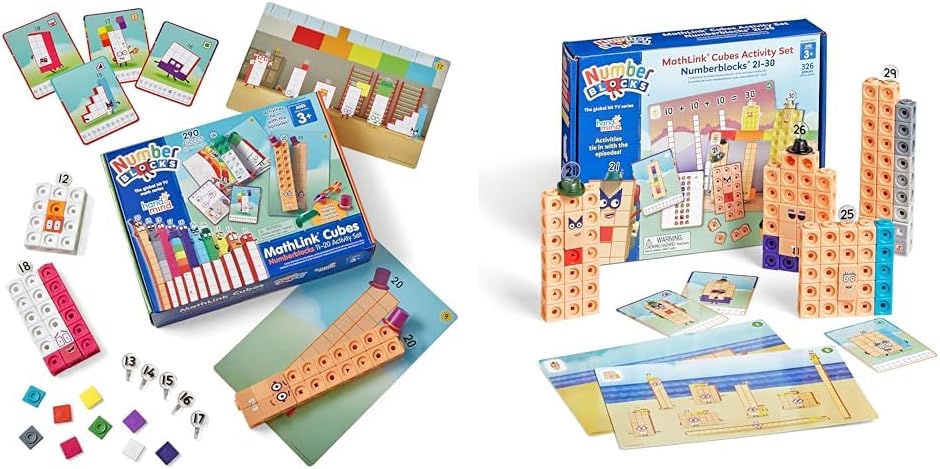 hand2mind MathLink Cubes Numberblocks 11-20 & 21-30 Activity Set Bundle, 30 & 20 Preschool Learning Activities, Counting Blocks, Educational Toys
