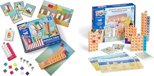 hand2mind MathLink Cubes Numberblocks 11-20 & 21-30 Activity Set Bundle, 30 & 20 Preschool Learning Activities, Counting Blocks, Educational Toys