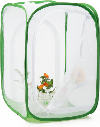 Two Doors Monarch Butterfly Habitat, Insect Mesh Cage, Caterpillar Enclosure Terrarium Pop-up (15.7 X 15.7 X 24 Inches)
