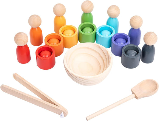 Montessori Wooden Balls in Cups, Toddler Color Sorting Toys and Matching Game, Preschool Learning Activities Educational Fine Motor Skill Toy for Kids