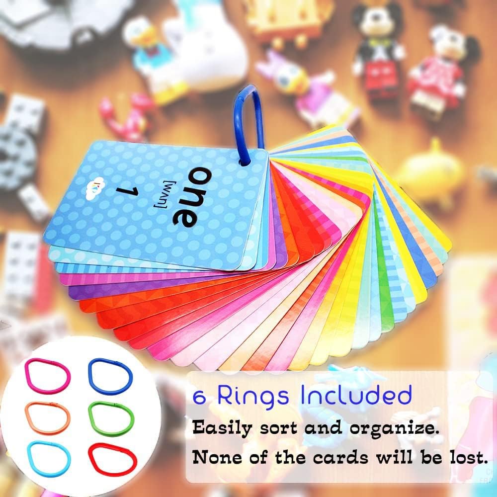 Toddler Number Flash Cards,No.123 Sight Words with Pictures Preschool Kids Flash Cards 28 Pcs with Ring(Number)