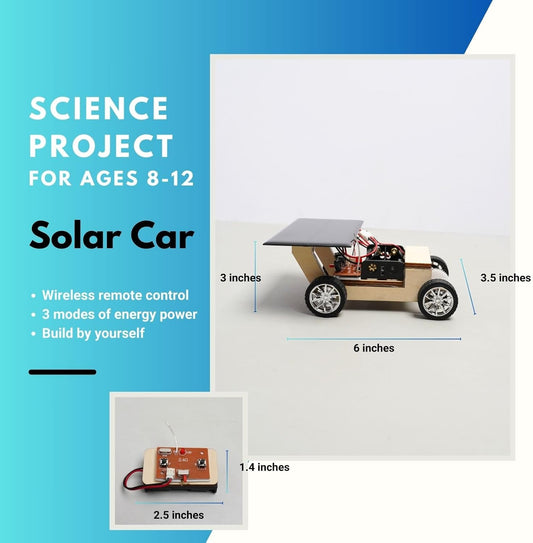 Solar-Powered Car V1, Wooden STEM Kit with Wireless Remote Control for Boys and Girls, Hybrid Powered by Solar Power and Batteries, Educational Motor Toy Gift for Kids Aged 8-12