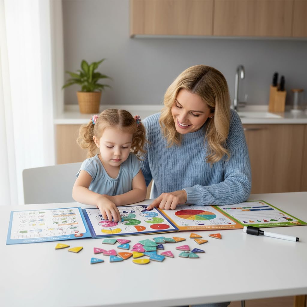 Magnetic Fraction Demenstration Book, Magnetic Fraction Educational Puzzle, Magnetic Fraction Tiles and Circles, Elementary Fraction Manipulatives, Montessori Math Teaching Aid for Kids (3 FOLD)