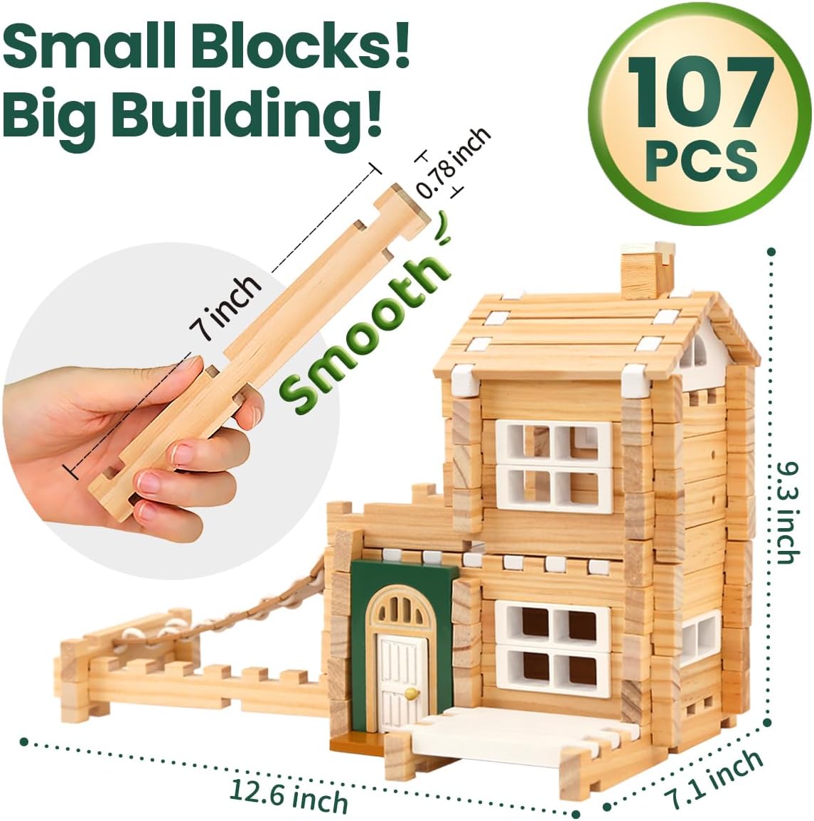 Jovi-mindly＆Notchies 96 PCS Wooden Blocks Wooden Toys with Storage Bag, Preschool Learning Toys Wood Blocks Building for Kids Ages 4-8 Creative Construction Game,FSC Certified,Birthday Toys Gifts