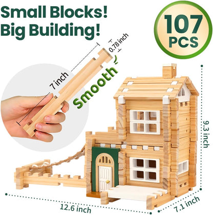 Jovi-mindly＆Notchies 96 PCS Wooden Blocks Wooden Toys with Storage Bag, Preschool Learning Toys Wood Blocks Building for Kids Ages 4-8 Creative Construction Game,FSC Certified,Birthday Toys Gifts