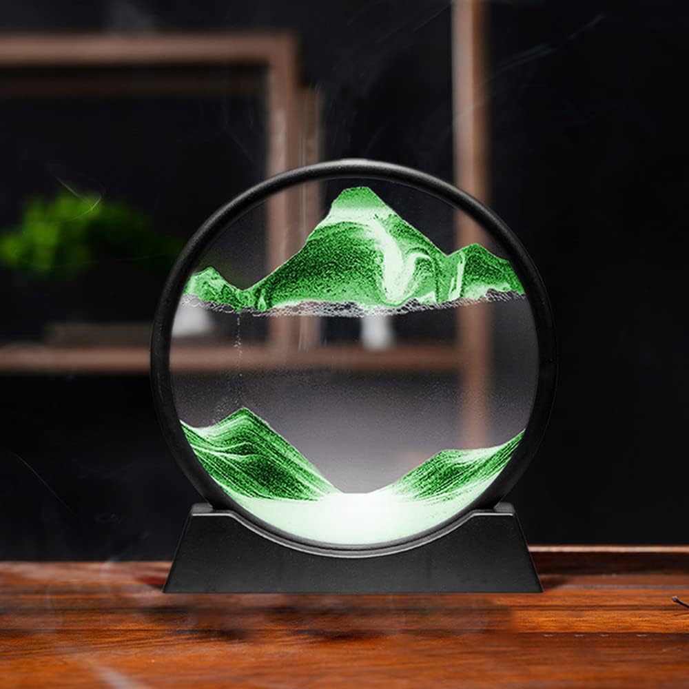 Arthink Moving Sand Art Picture in Motion Round Glass 3D Deep Sea Landscape, Dynamic Sand Art Sandscapes, Sensory Relaxing Desktop