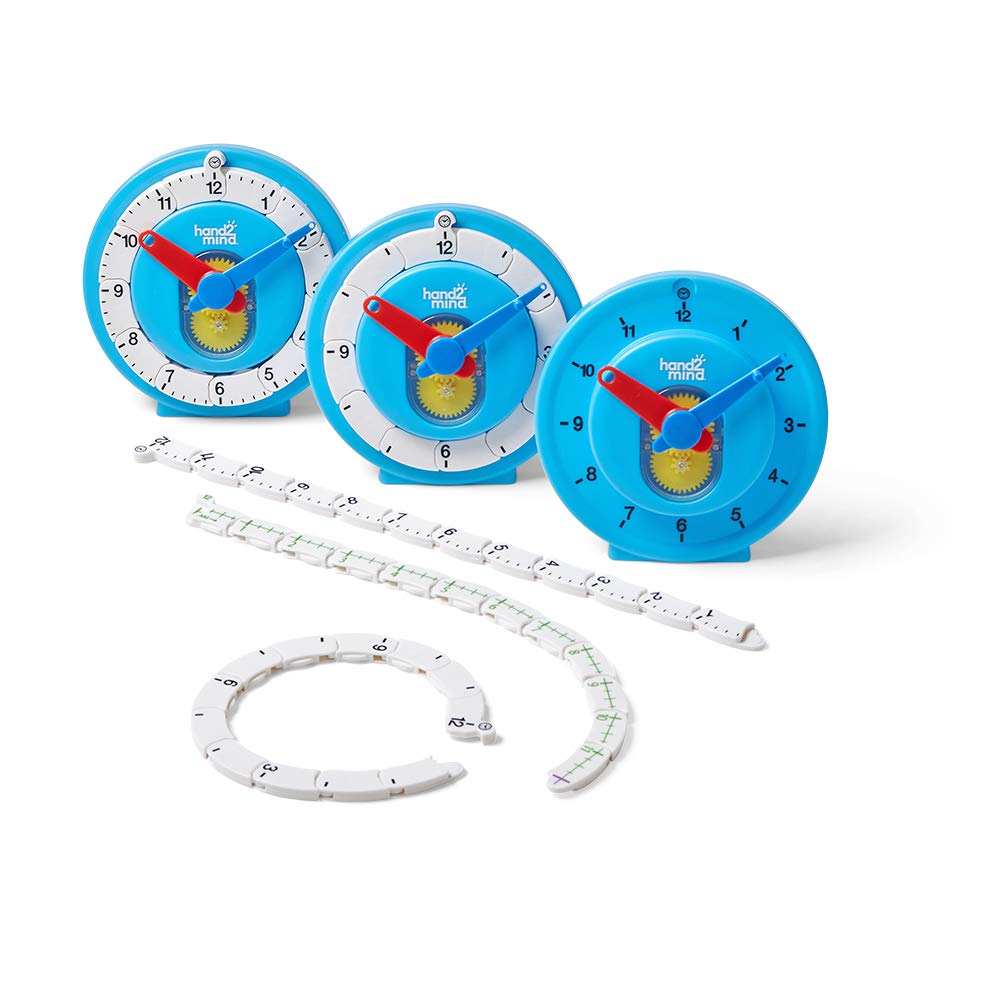 hand2mind Advanced NumberLine Clock, Learn to Tell Time, Analog Clock for Kids Learning, Number Line for Kids, Teaching to Tell Time, Math Manipulatives (Set of 1)