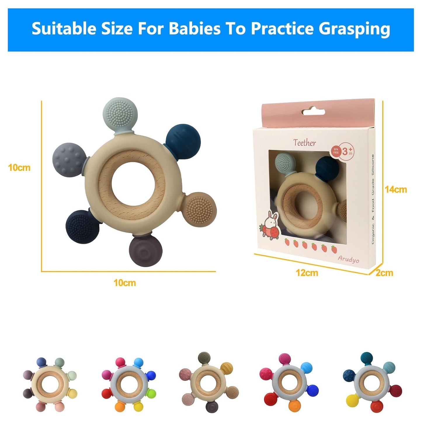 Baby Teething Toys Teething Rings Silicone Teethers for Babies 6-12 Months Baby Rattles & Plush Rings Sensory Toys for Soothing Sore Gums for Newborn Infant Essentials (Animals)