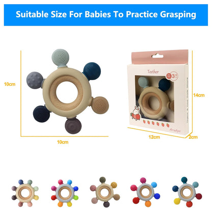 Baby Teething Toys Teething Rings Silicone Teethers for Babies 6-12 Months Baby Rattles & Plush Rings Sensory Toys for Soothing Sore Gums for Newborn Infant Essentials (Animals)