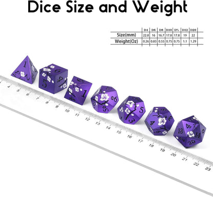 DnDnD Heavy Polyhedral Metal Dice Set with Metal Box, 7-die Shiny Blue Surface with Golden Number for RPG,Dungeons and Dragons,Pathfinder,Shadowrun,D&D,Role Palying Game and Math Teaching - Colors A