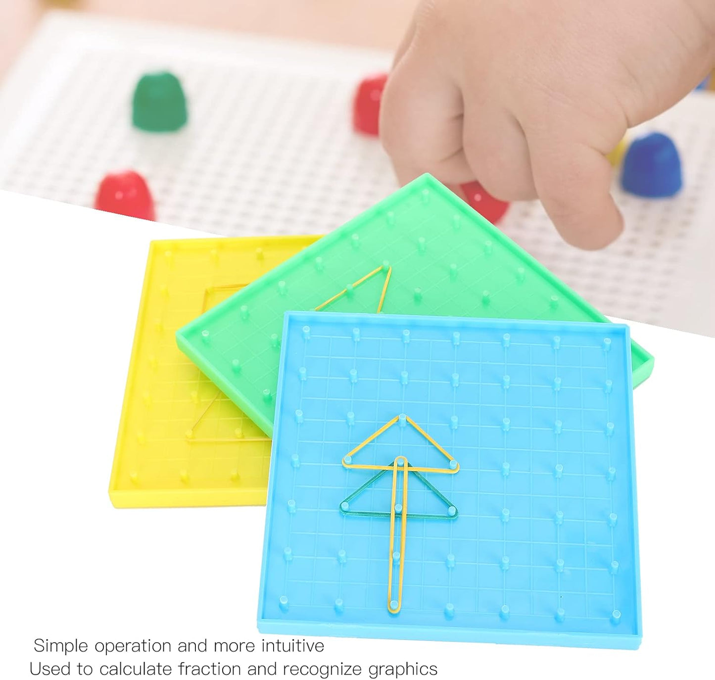 GLOGLOW Mathematical Manipulative Material Array Block Geo Board, Plastic Nail Board Toys for Kids with Rubber Bands, STEM Activity for Fine Motor Skills and Learning 5.3 X 5.3