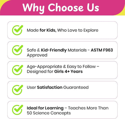50+ Experiments Science Kit for Girls, Includes DIY Nail Art, Personalised Jewellery, Lip Balm, Frozen Wonderland | Birthday Gift for Girls, Educational Toy for Kids - Curious Junior