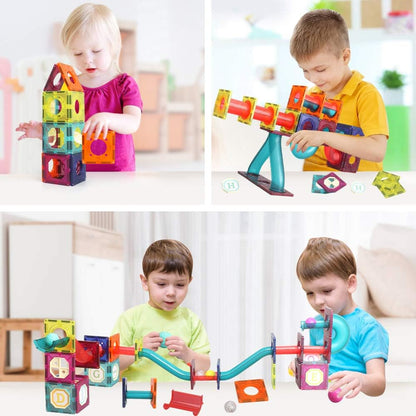 Magnetic Tiles,125 Piece Pipe Magnetic Blocks for Toddlers, 3D Clear Magnets Toys, STEM Toy Children Magnetic Tiles Building Set for Kids Boys Girls Age 3 4 5 6 Year Old 3