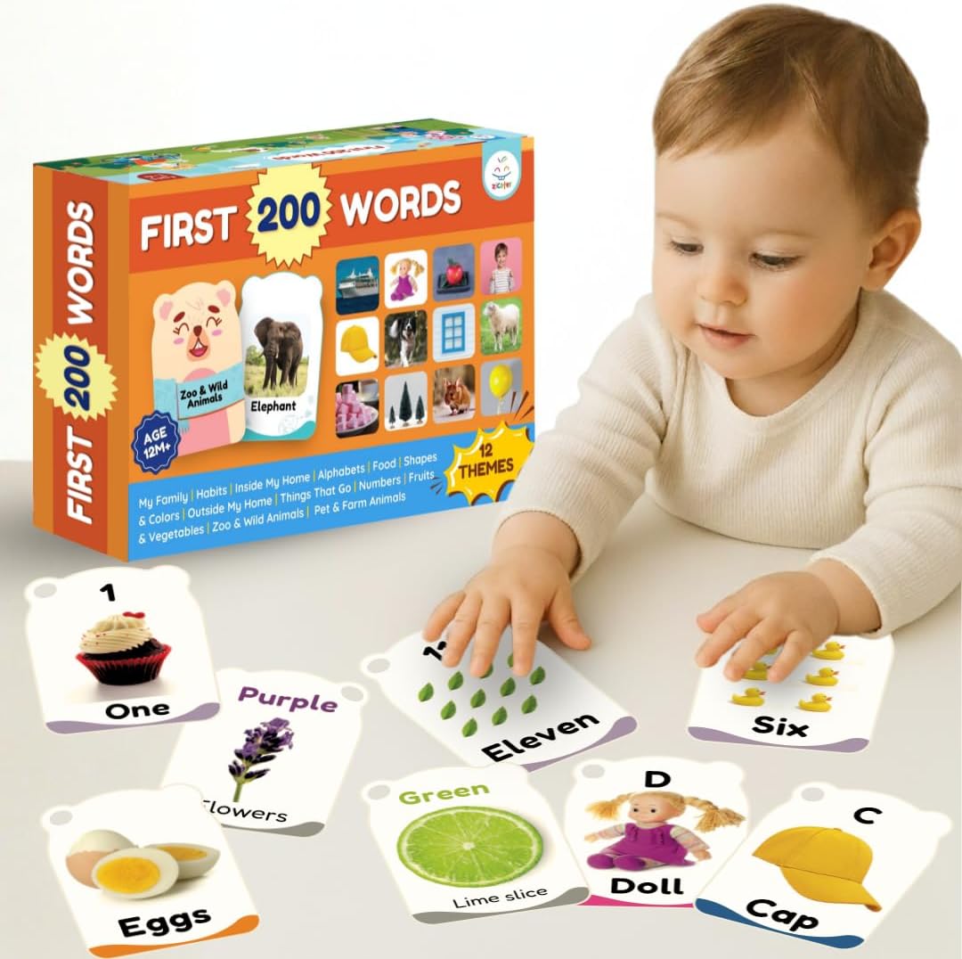 First 200 Thick Toddler Flash Cards, 1 2 3 4 Year Old,Easy to Carry, Letter, Number, Color, Animal, Baby Flash Cards Activities, Montessori Toys for Toddlers and Preschool, Toddler Learning Cards