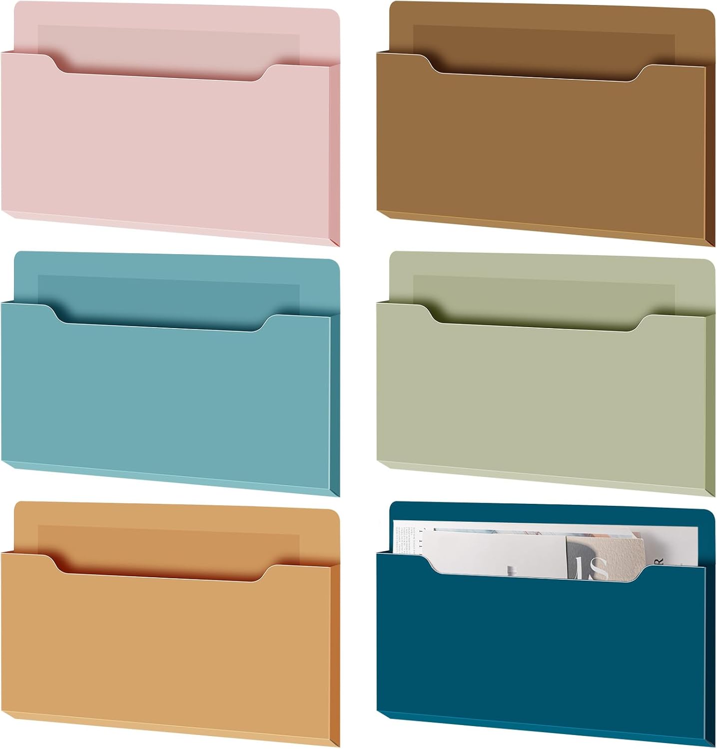 Fuutreo 6 Pcs Magnetic Wall File Organizer Magnetic Wall File Holder Refrigerator Magazine Holder for Mail Letters Paper(Aqua Green,Vertical-large)