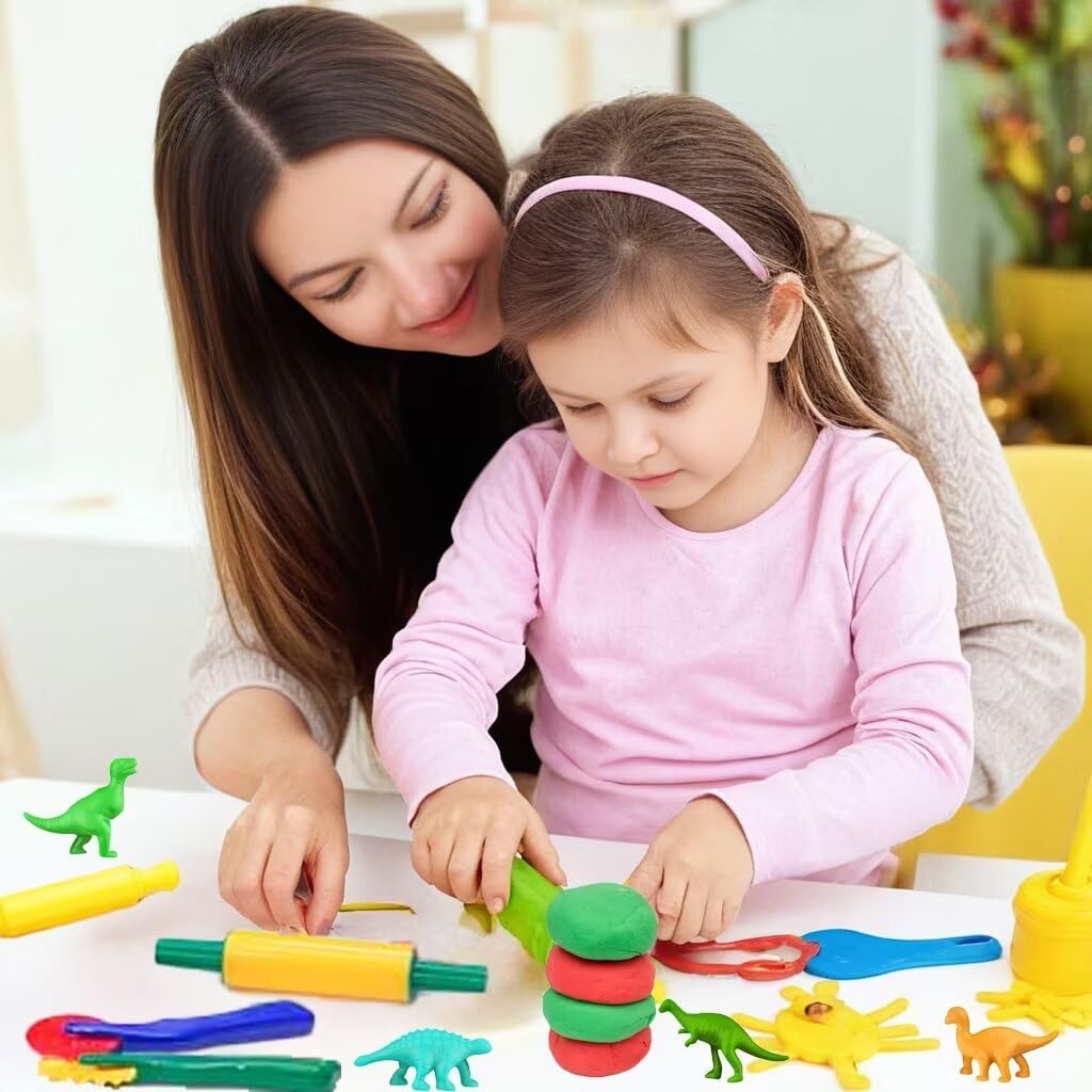 Unleash Creativity with 6 Unique Dino Molds Dough Toys Dough Accessories Set.Ideal as a Gift for Kids Aged 3-4-8 Years