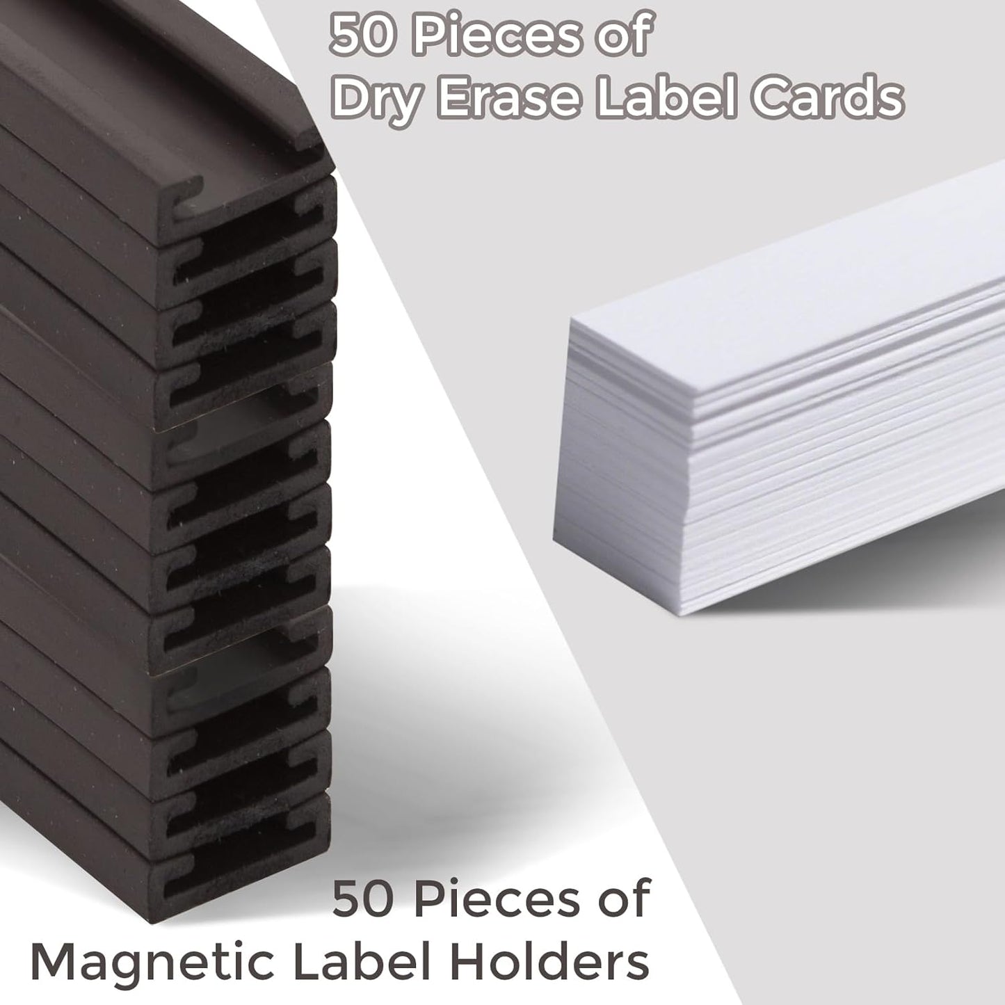 50 Pack Magnetic Label Holders, 'C' Channel Magnets Card Holders with Dry Erase Insert Label Card for Metal Racks and Shelves (1" x 2")