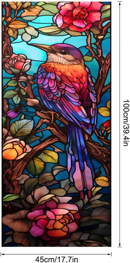 JOONOR Privacy Window Film Stained Glass Window Sticker Non-Adhesive Frosted Glass Film Decorative Magnolia Flower Pattern Static Cling Decals for Home UV Blocking/Heat Insulation 17.7 x 39.4 Inch