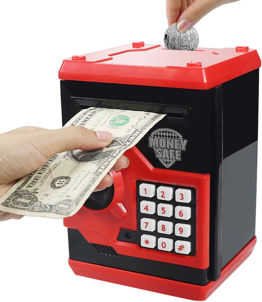 HUSAN Piggy Banks Money Banks for Kids, Electronic Password Code Money Banks ATM Banks Box Coin Bank for Children Boys and Girls (Grey Bue)