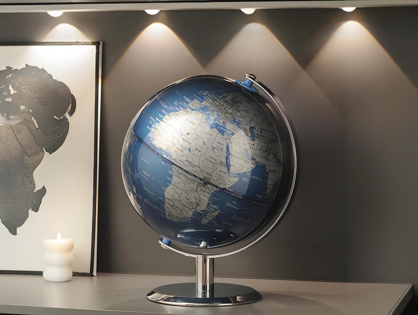 TTKTK World Globe with Stainless steel Stand, 8inch Earth Modern Desktop Globe For Educational Home Office Desk Bookshelf Decor, Cool Tech Gift for Business Men Father Boys Adults & Kids