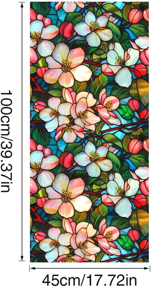JOONOR Privacy Window Film Stained Glass Window Sticker Non-Adhesive Frosted Glass Film Decorative Magnolia Flower Pattern Static Cling Decals for Home UV Blocking/Heat Insulation 17.7 x 39.4 Inch