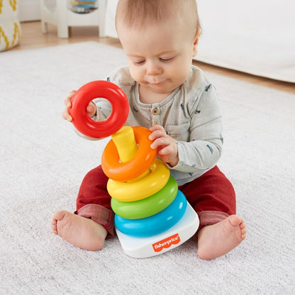 Fisher-Price Baby Stacking Toy Rock-A-Stack Rings with Roly-Poly Base for Ages 6+ Months, Made with Plant-Based Materials