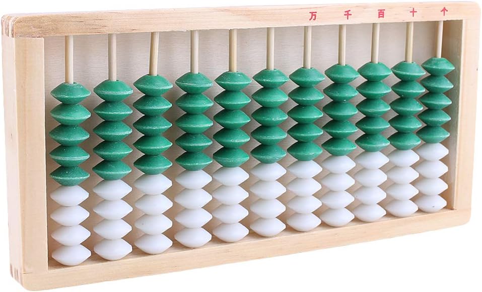 9-Bead 11 Column Abacus Counting Frame for Kids Math Education Wooden Framed Green White Color