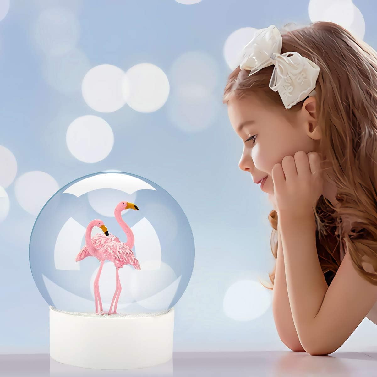 Flamingo Snow Globe for Adults, Christmas Snow Globes for Girls Kids Women, 100MM Glitter Snowglobe Gifts for Valentines Halloween Birthday Table Decor