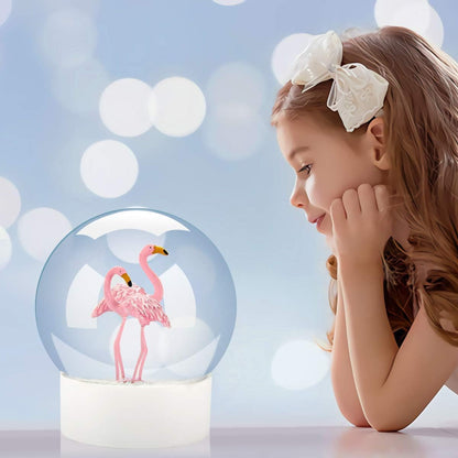 Flamingo Snow Globe for Adults, Christmas Snow Globes for Girls Kids Women, 100MM Glitter Snowglobe Gifts for Valentines Halloween Birthday Table Decor