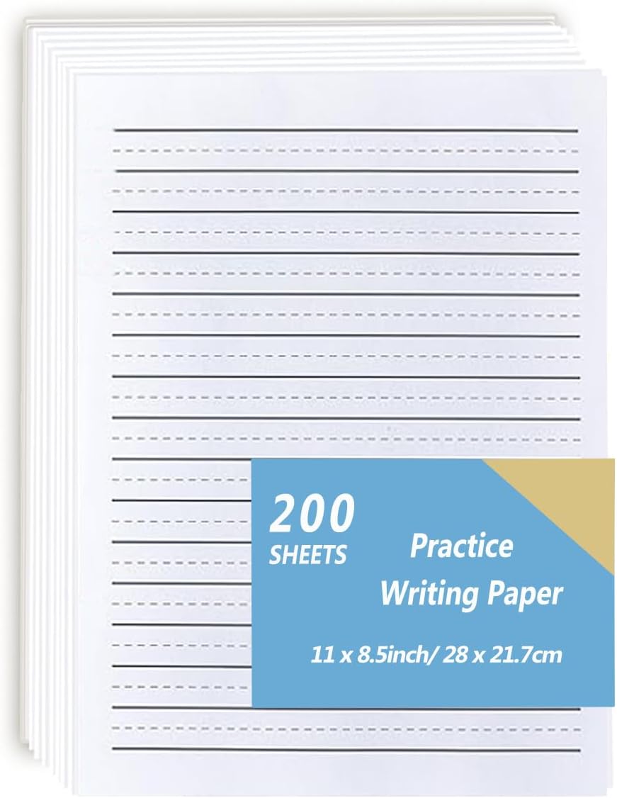 Handwriting Paper Kindergarten for Kids, Ruled Practice Writing Paper for Kids, 100 Sheets, 100gsm White Writng Papers, 8.5 x 11 Inch Writing Paper with Lines for Kindergarten