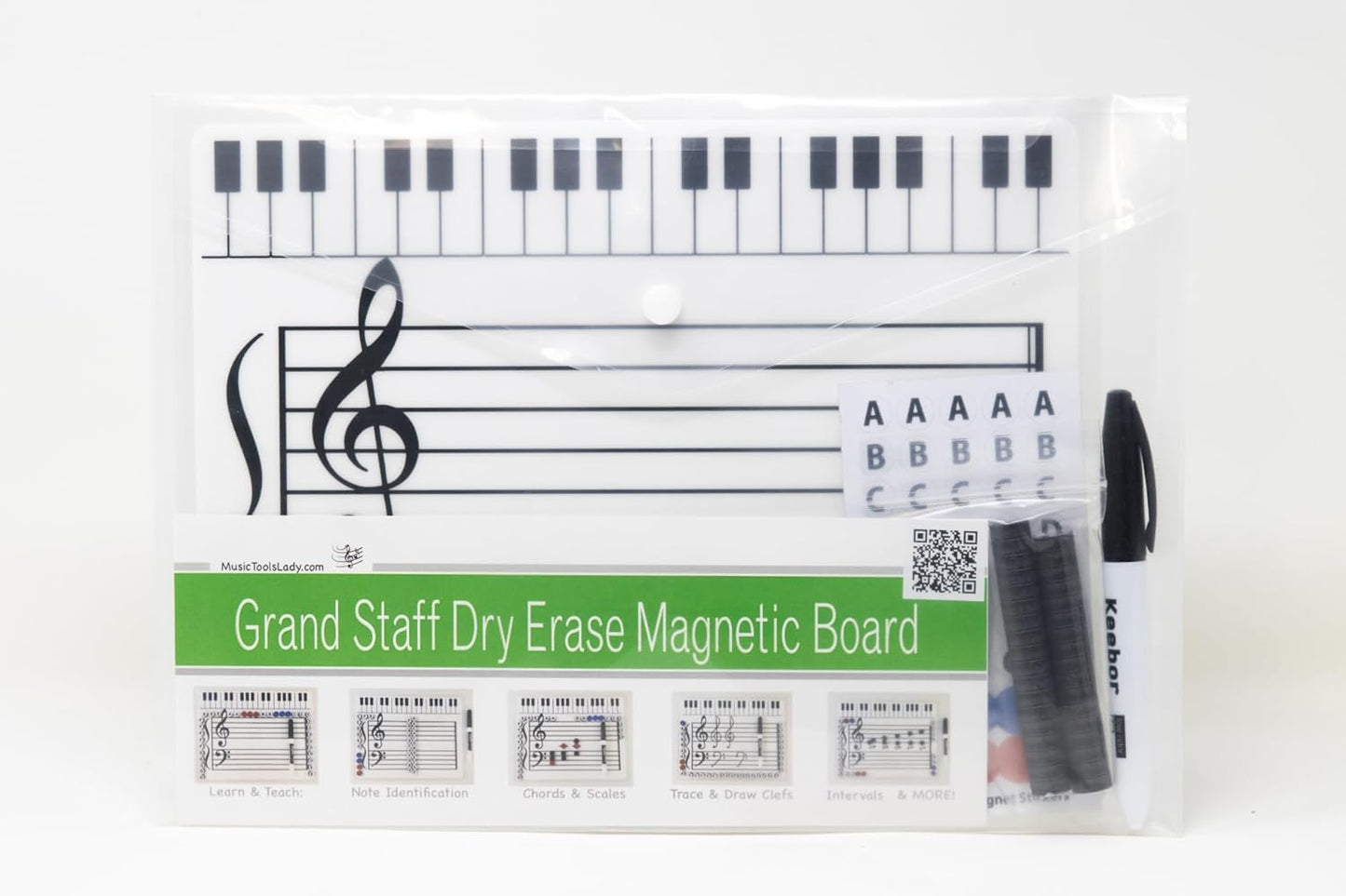 Kits Grand Staff Dry Erase Magnetic Music Theory Board with 35 Note Magnets and Marker (9 x 11.5 Inches) - Piano Teaching Tool, Music Staff Whiteboard, Keyboard Practice Aid