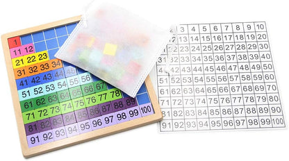 Wooden Math Learning Board Toy, Montessori 1-100 Consecutive Numbers Wooden Hundred Digital Board, Educational Game for Kids with Storage Bag