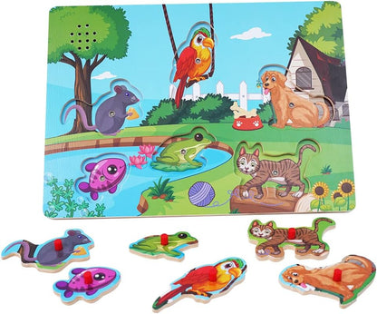 Wooden Transportation Sound Peg Puzzles for Toddlers, Wooden Pegged Puzzle with Sound Effect for Toddlers and Preschoolers, Educational Learning Toy Gift