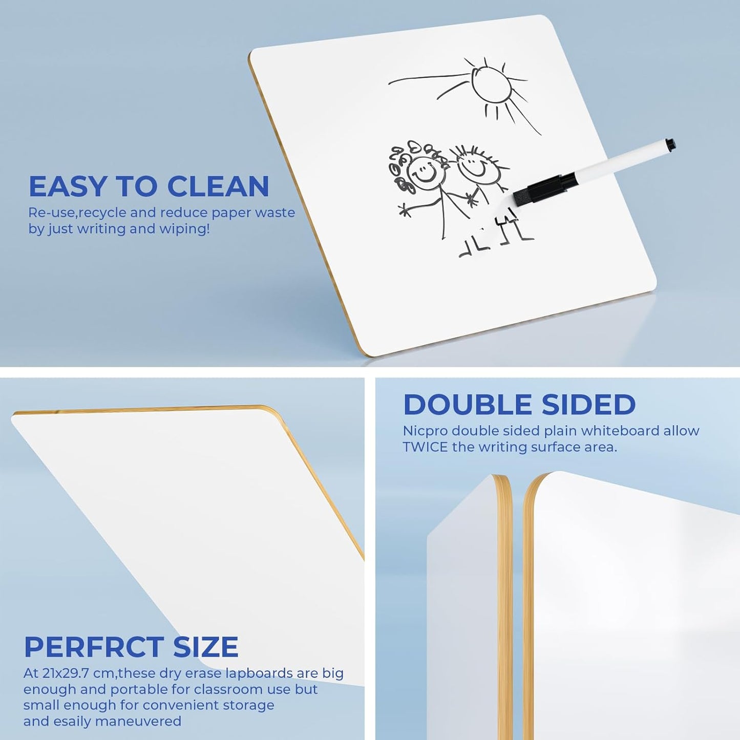 Nicpro Dry Erase Board with Lines 12 x 16 in, 2 Pack Kid Double Sided Lined White Board Dry Erase with 8 Pens, 2 Eraser, Small Learning Whiteboards for Kids, Students, Homeschool Essentials Supplies