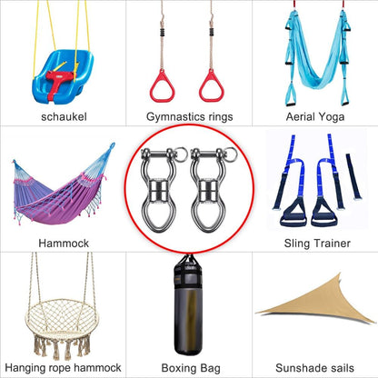 SELEWARE Silent Bearing Swing Swivel, 360° Rotational Device Hanging Accessory with Removeable Buckle for Tree Swing, Hammock Chair, Climbing Rope, Yoga, Kids Swing Swivel 1200LB Capacity, 2 Pack