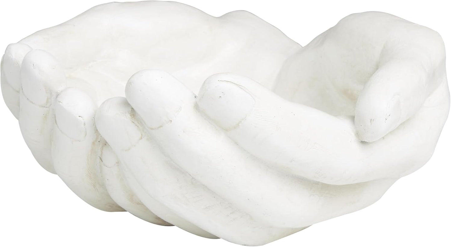 Deco 79 Polystone Hands Decorative Sculpture Weathered Patina Linked Home Decor Statue with Block Base and Gold Accents, Accent Figurine 9" x 4" x 10", Black