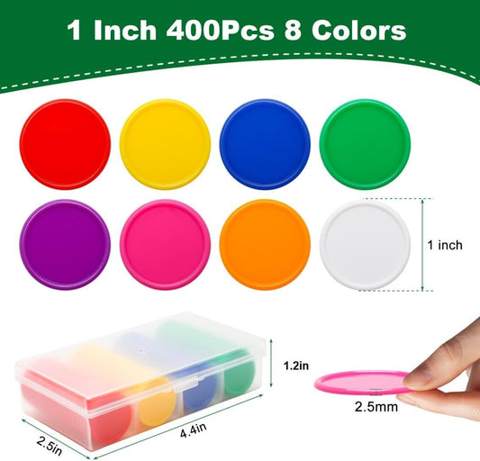 400Pcs 8 Colors Bingo Chips with Sorting Storage Box, 1 Inch Plastic Poker Chips Counting Discs for Adult Games & Activities (1 inch)