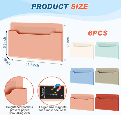 Fuutreo 6 Pcs Magnetic Wall File Organizer Magnetic Wall File Holder Refrigerator Magazine Holder for Mail Letters Paper(Aqua Green,Vertical-large)