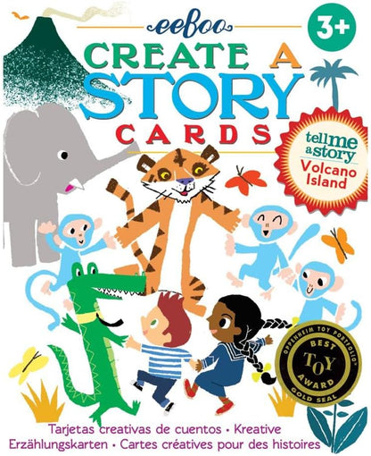 eeBoo: Volcano Island Create a Story Pre-Literacy Cards, 36 Cards with Colorful Characters, Encourages Imagination, for Ages 3 and up