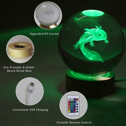 3D Solar System Crystal Ball Night Light with 16 Color LED Wooden Base, Upgraded 3.15 Inch Galaxy Planets Glass Ball Lamps with Remote for Birthday Christmas, Astronomy Space Gifts for Boys Girls