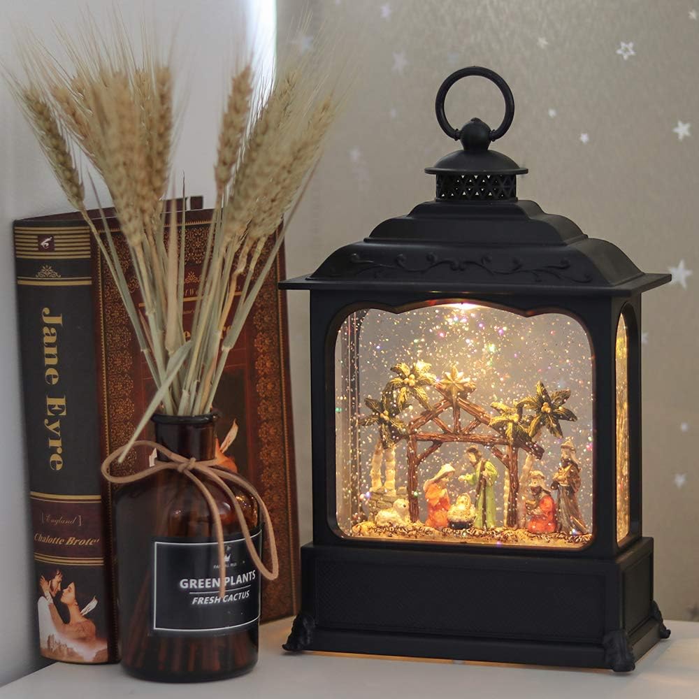 Eldnacele Musical Snow Globe Lantern with Timer, Lighted USB/Battery Operated Swirling Singing Water Glittering Lantern, Snow Globes for Adults and Kids Christmas Decoration- Santa